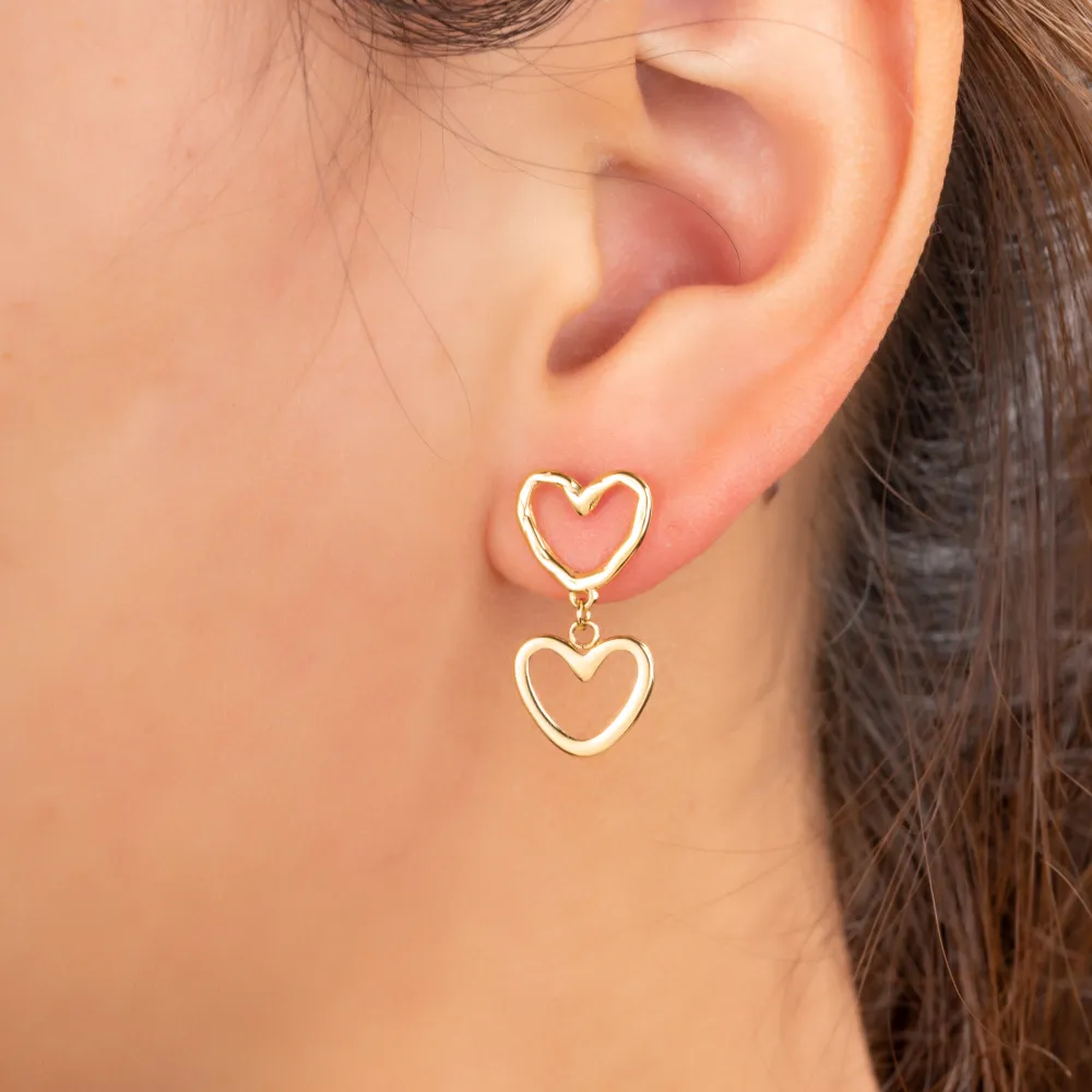 Oorbellen Double Dangling Hearts goud Go Dutch Label