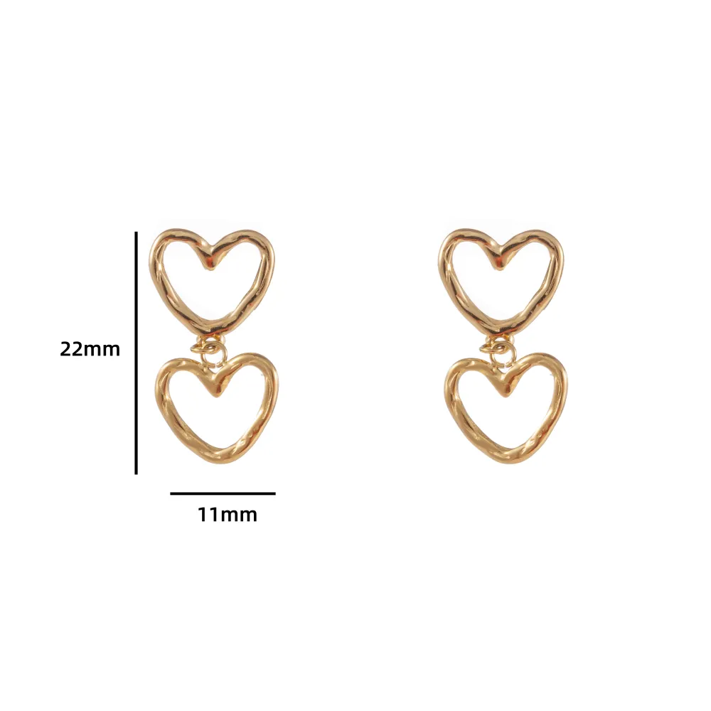 Oorbellen Double Dangling Hearts goud Go Dutch Label