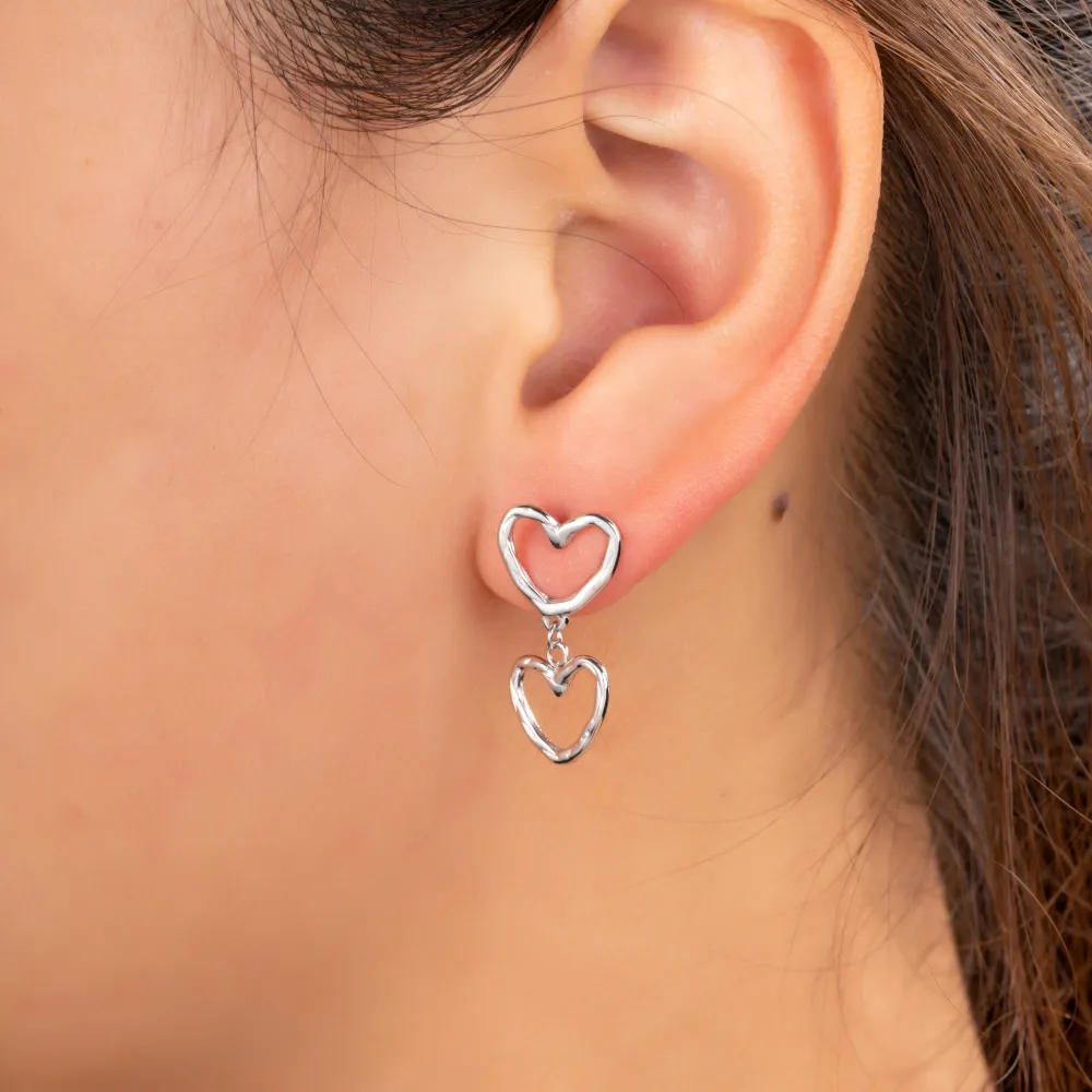 Oorbellen Double Hearts zilver Go Dutch Label
