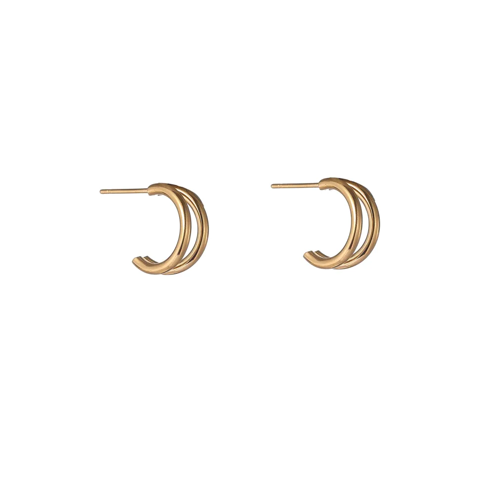 Oorbellen Double Line Hoop - Goud Go Dutch Label