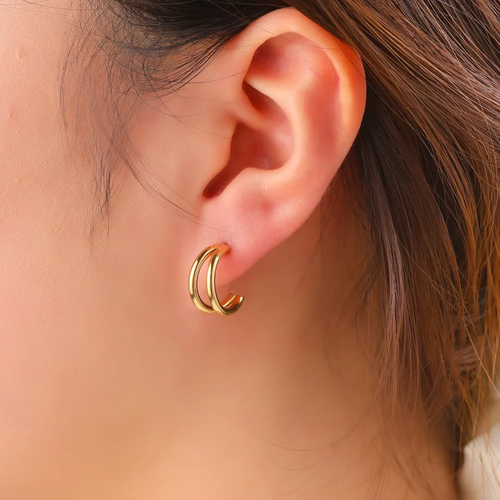 Oorbellen Double Line Hoop - Goud Go Dutch Label