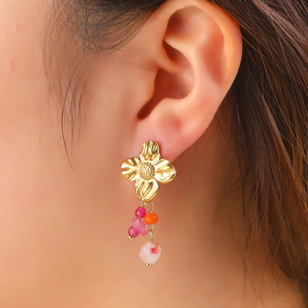 Oorbellen Flower Dangle - Goud Go Dutch Label