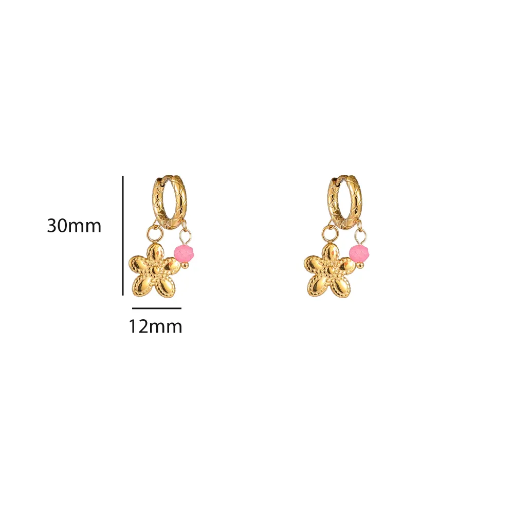 Oorbellen Small Stone + Flower Hoop - Goud + Roze Go Dutch Label