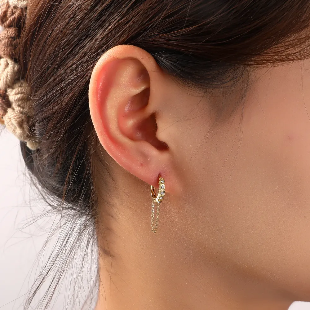 Oorbellen Sparkle Hoop + Chain Go Dutch Label