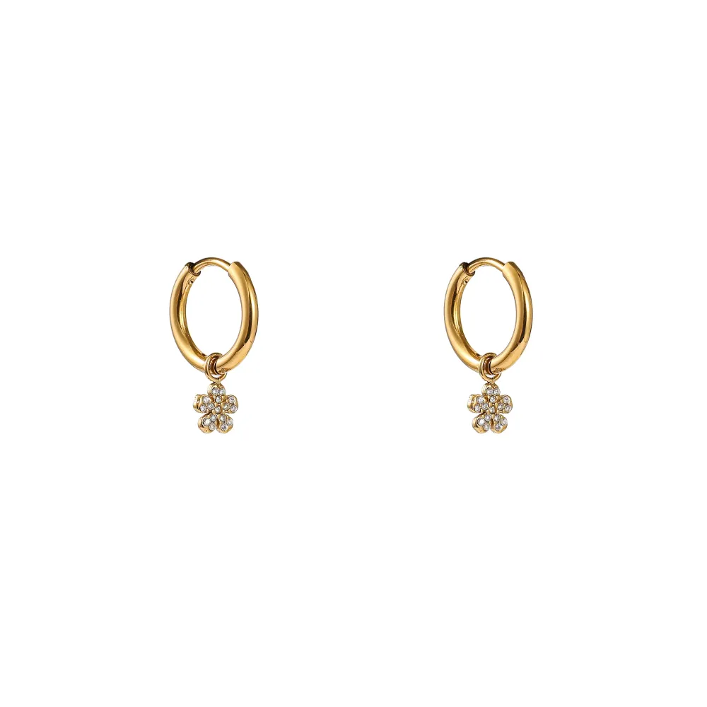 Oorbellen Sparkly Flower Hoop - Goud Go Dutch Label
