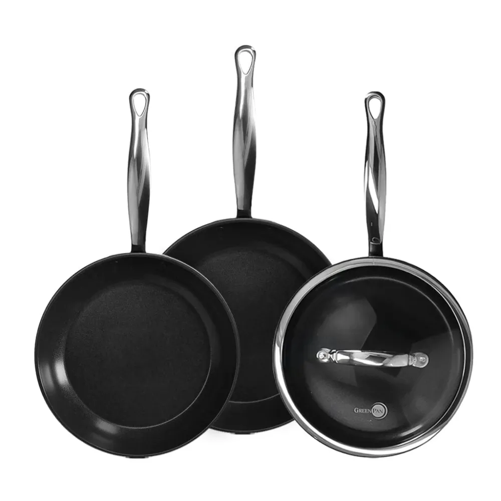 GreenPan - Barcelona Pro 4-delige Pannenset 20/24/24 cm - 2 koekenpannen + stoofpan met deksel