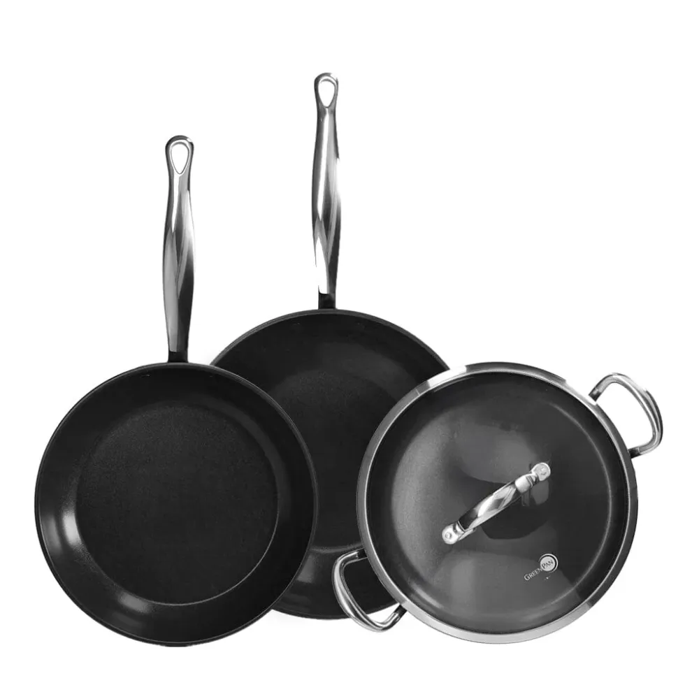 GreenPan - Barcelona Pro 4-delige Pannenset 28/30/28 cm - koekenpan + stoofpan met deksel + wokpan
