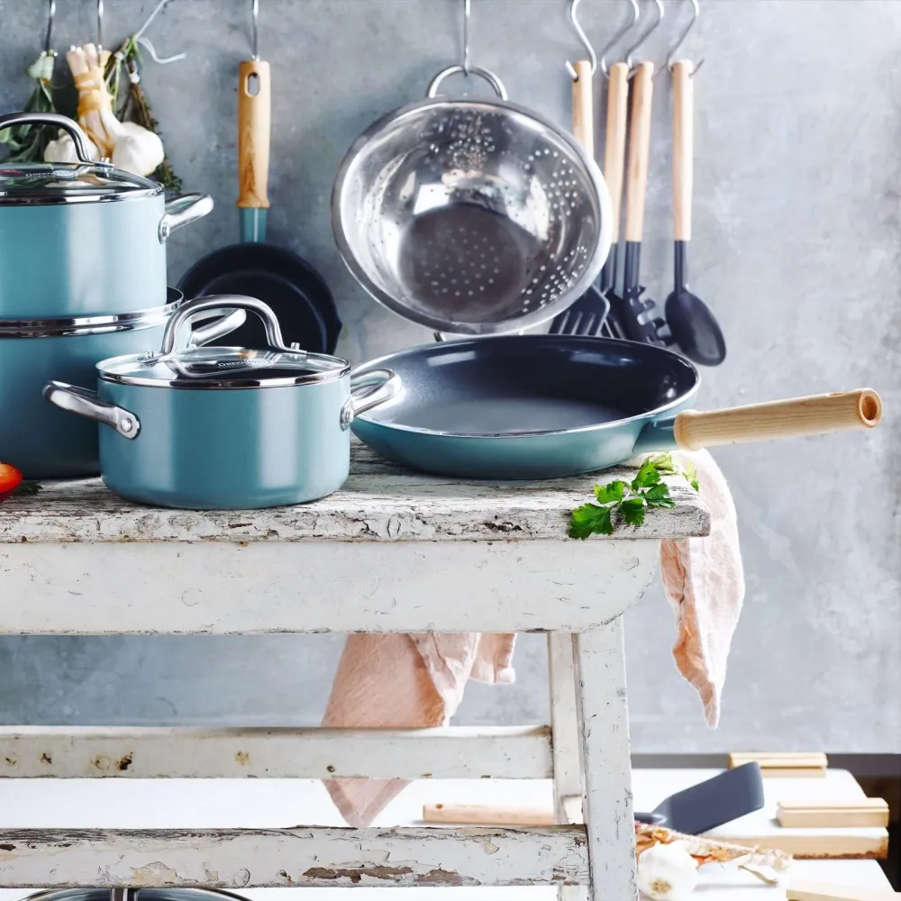 Greenpan Mayflower SET 6 : pan 28cm + steelpan + kookpot 18/20/24 + vergiet + bakspaan + spatel + scheplepel + pa