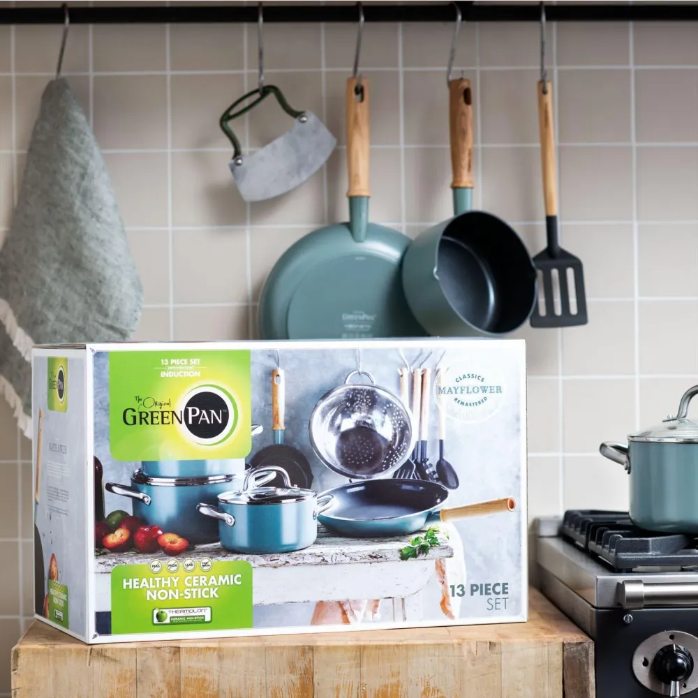 Greenpan Mayflower SET 6 : pan 28cm + steelpan + kookpot 18/20/24 + vergiet + bakspaan + spatel + scheplepel + pa