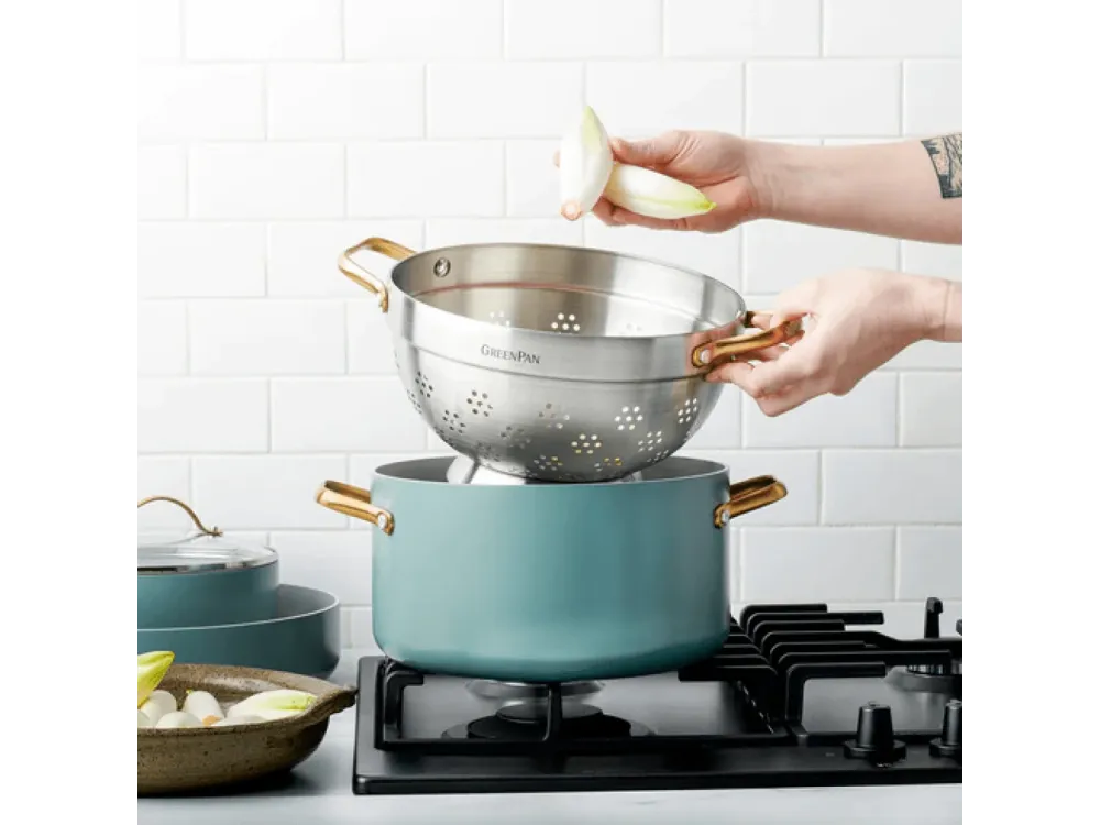 Greenpan Padova Smokey Blue 3-delige set - 24cm + deksel + vergiet