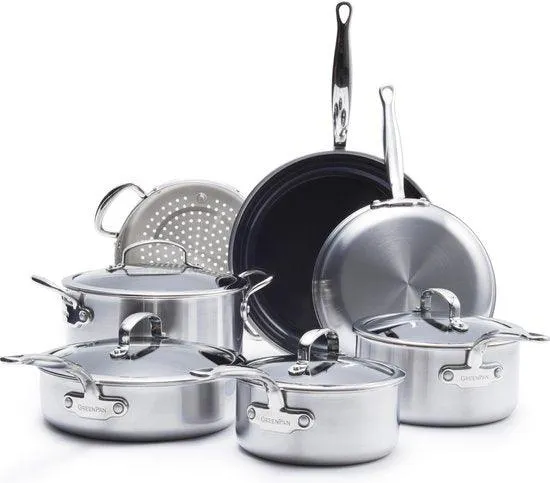 GreenPan Première Steelpan met keramische antikleeflaag met 2 tuiten 16cm