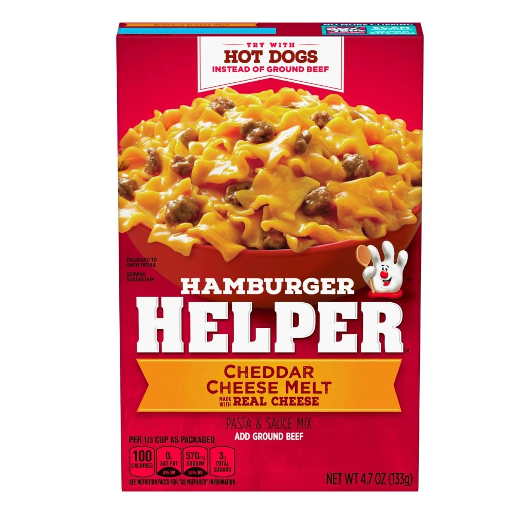 Hamburger Helper Cheddar Cheese Melts, pasta met kaas en rundvlees van 133g