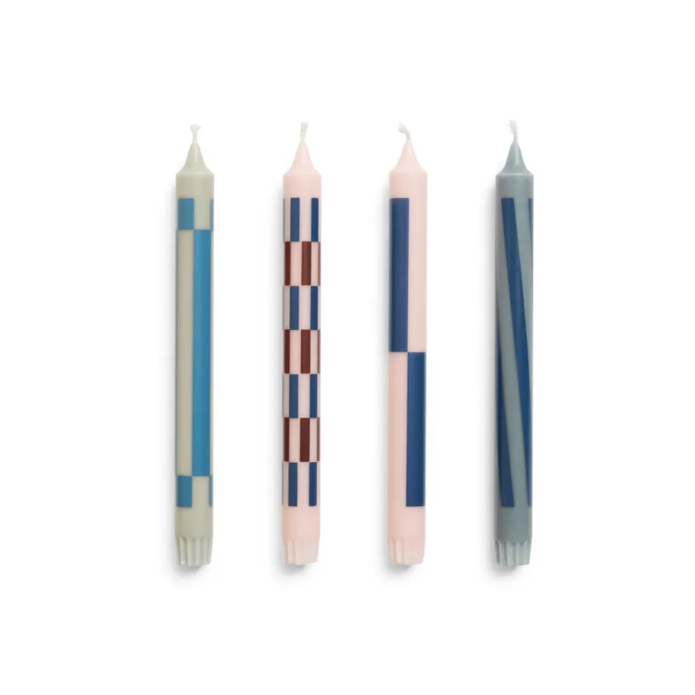 Hay Patroon Kaarsen Roze en Blauw 4 st.