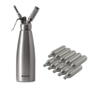 Hendi Slagroomspuit RVS 1 Liter + Slagroompatronen 10 Stuks