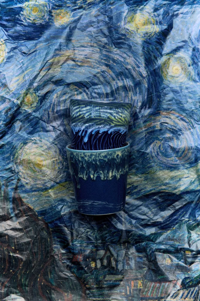HK Living 70s Ceramics Coffee Mugs Starry Night Van Gogh / set van 2