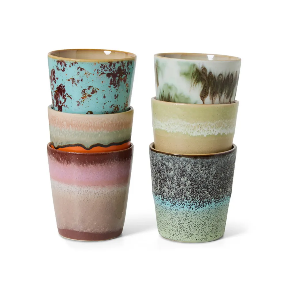HK Living 70s Ceramics Koffiemok Surreal 6 st.