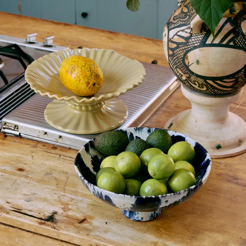 HK Living 70s Ceramics Kom op Voet Indigo