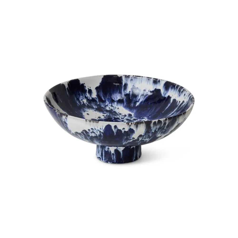 HK Living 70s Ceramics Kom op Voet Indigo