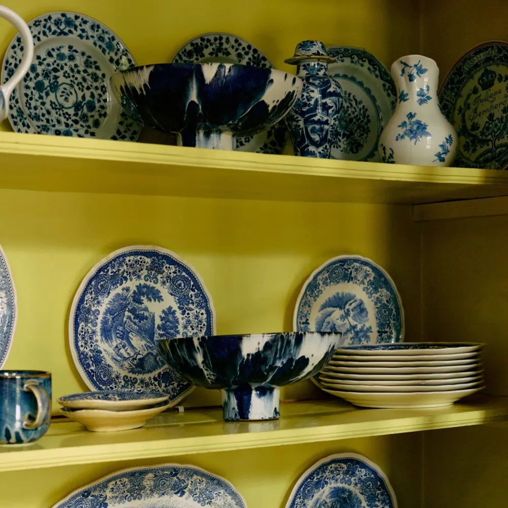 HK Living 70s Ceramics Kom op Voet Indigo