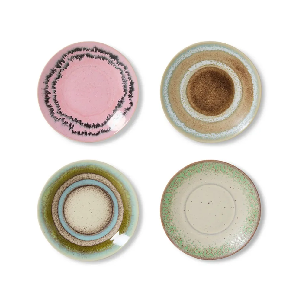 HK Living 70s Ceramics Schotel Koffiekop Doodle D11 4 st.