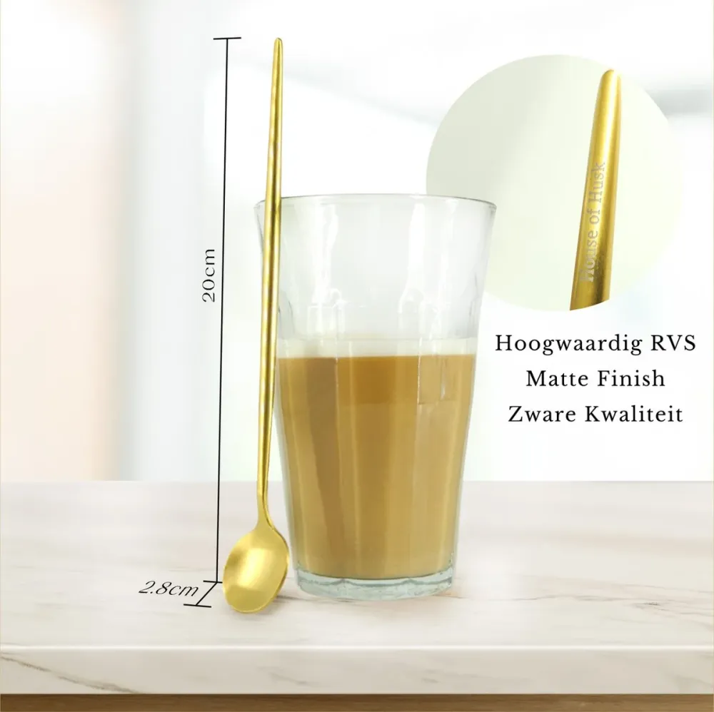 Latte Macchiato Lepel 20cm Mat Goud 6 Stuks House of Husk