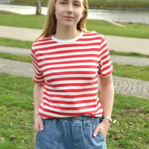 Gestreepte T-shirt rood-wit In April 1986