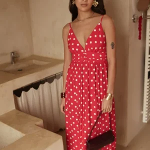 Rood kleed Polka Dot In April 1986