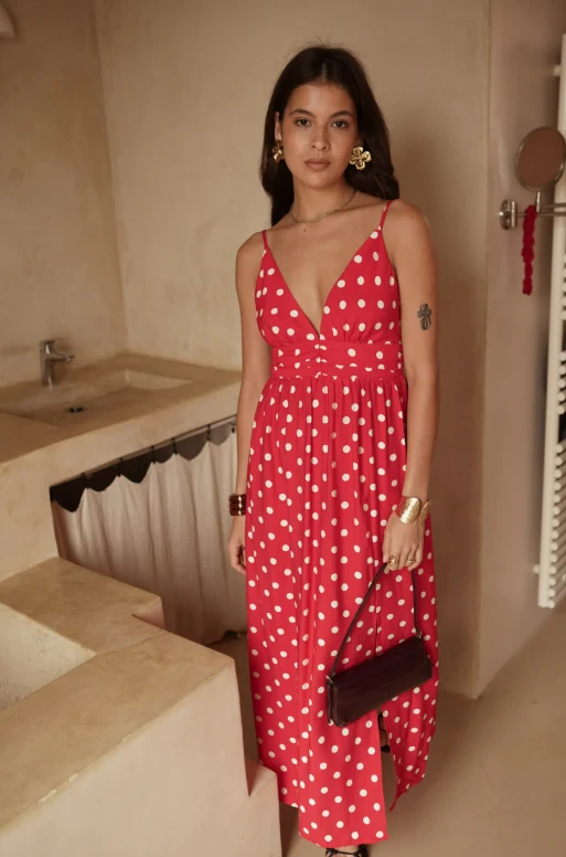 Rood kleed Polka Dot In April 1986