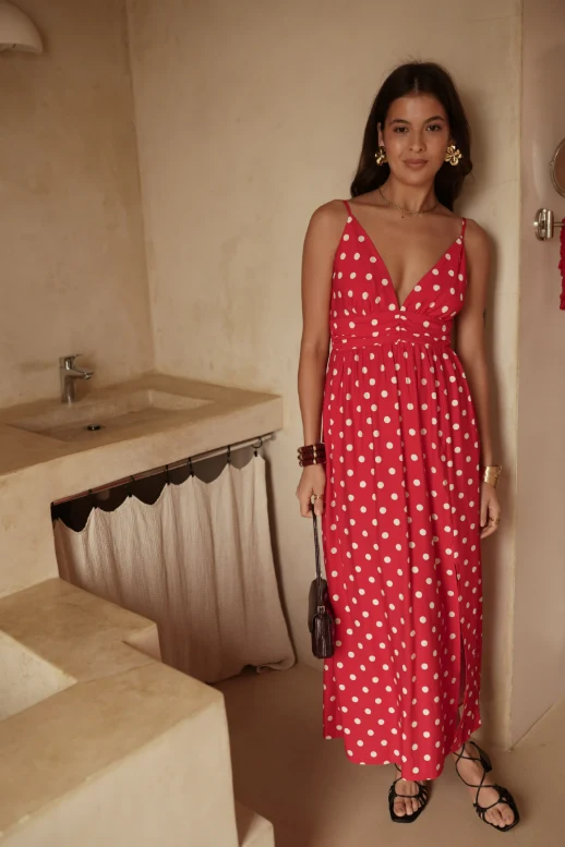 Rood kleed Polka Dot In April 1986