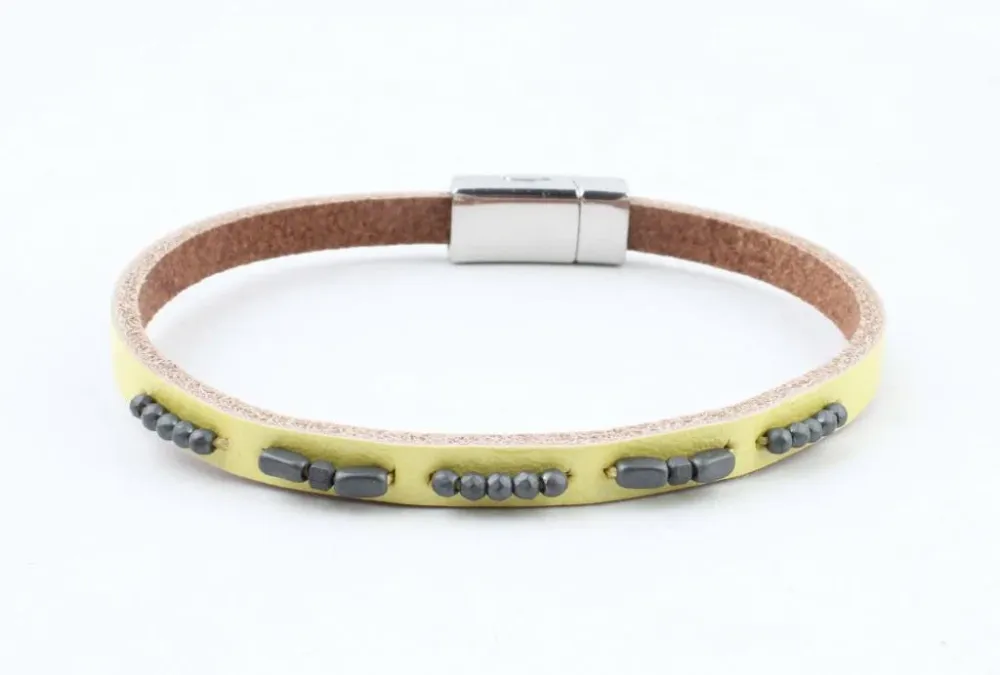 Indini Armband Leer Aster Citroengeel