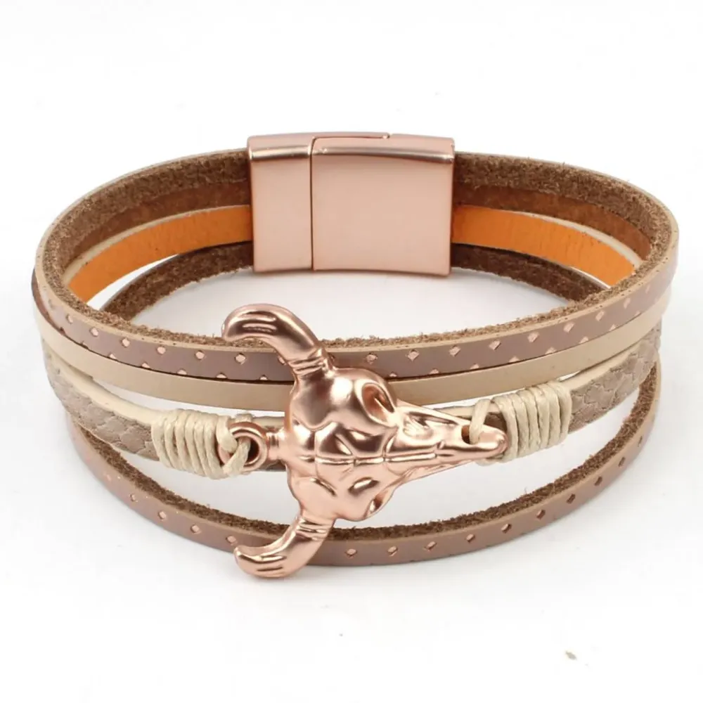 Indini Armband Multi Row Buffalo Taupe Roze