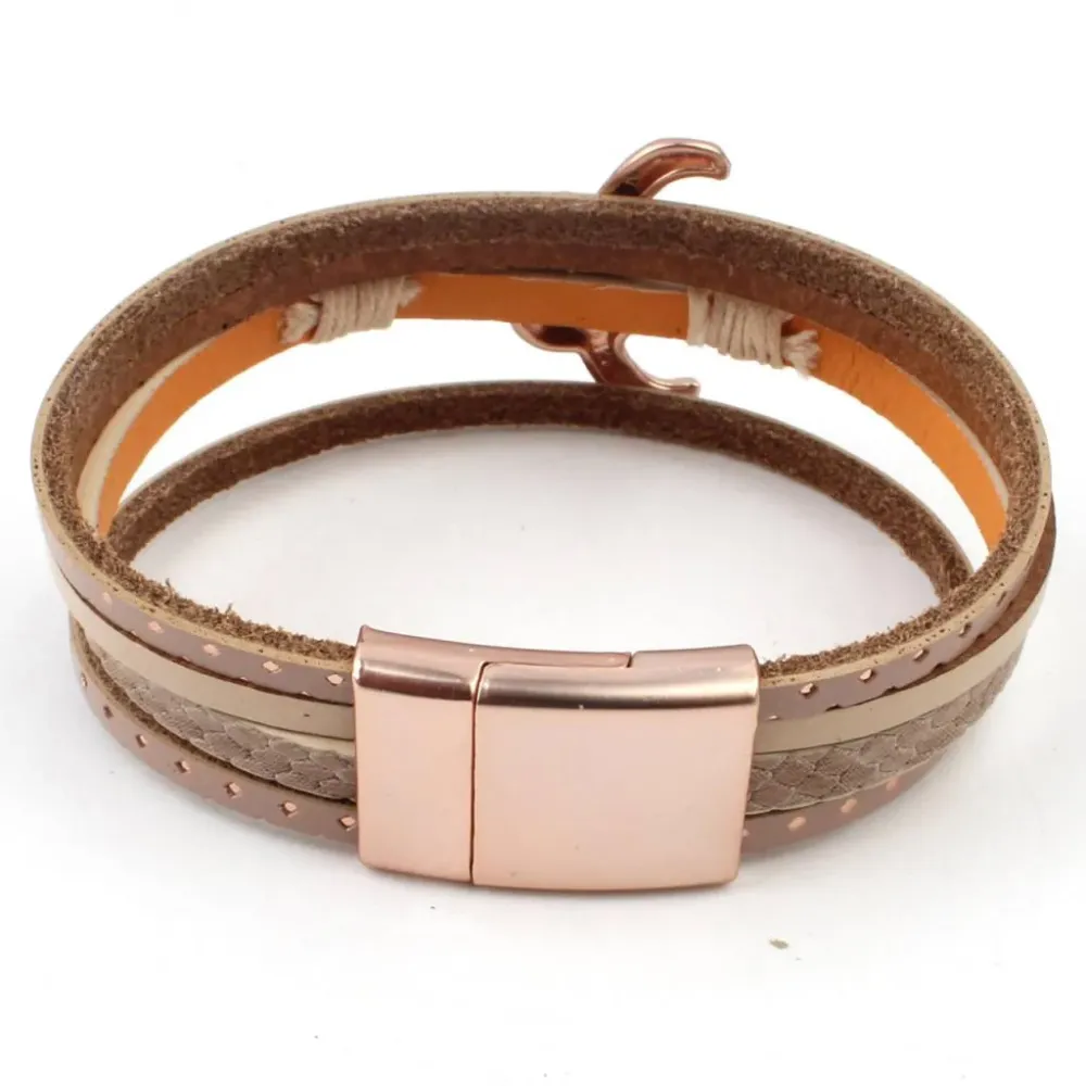 Indini Armband Multi Row Buffalo Taupe Roze