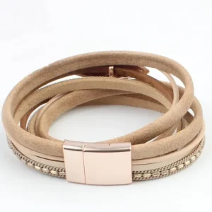 Indini Leren Armband Multi Row Ovaal Taupe