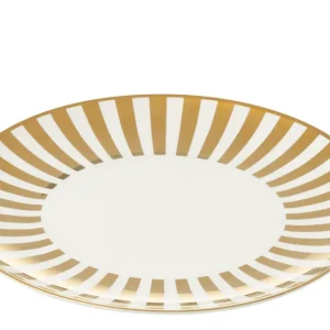 J-Line bord Gestrepen - porselein - goud/wit - large