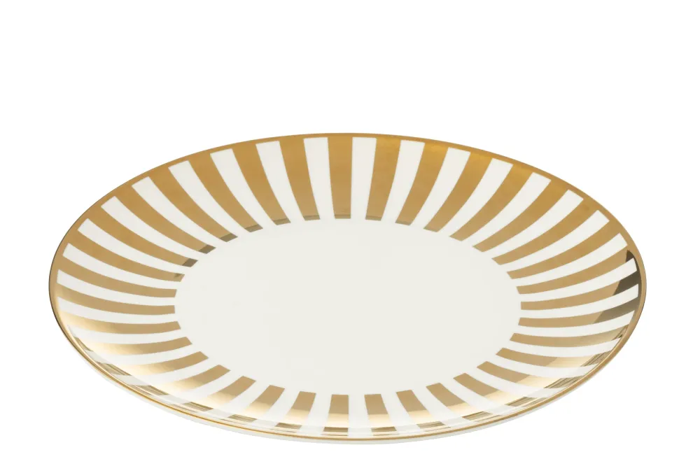 J-Line bord Gestrepen - porselein - goud/wit - large