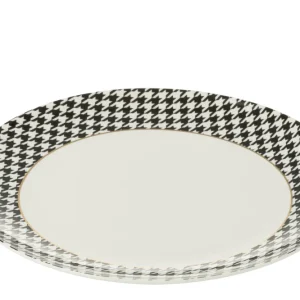J-Line bord Pied-De-Poule - porselein - wit/zwart - large