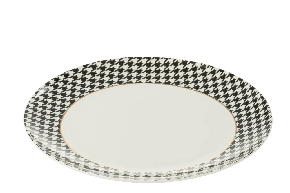 J-Line bord Pied-De-Poule - porselein - wit/zwart - large