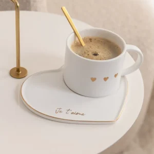 J-Line kop + schoteltje Hartjes - keramiek - wit/goud