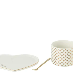 J-Line kop + schoteltje - keramiek - goud/wit