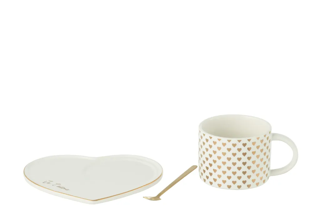 J-Line kop + schoteltje - keramiek - goud/wit