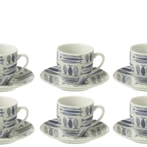 J-Line kop + schoteltje Vis - keramiek - donkerblauw - doos van 6