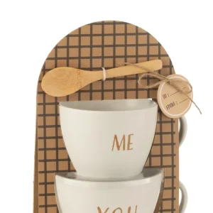 J-Line kop You & Me + lepel - keramiek - wit - giftbox van 2 stuks