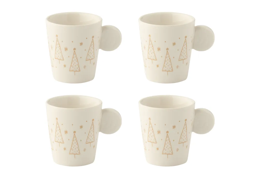 J-Line kopje Kerstmis - keramiek - wit - doos van 4