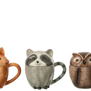 J-Line mok + deksel Dieren Dolomiet - keramiek - mix - 3 stuks