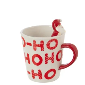 J-Line mok Kerstman Dolomiet - keramiek - rood/wit