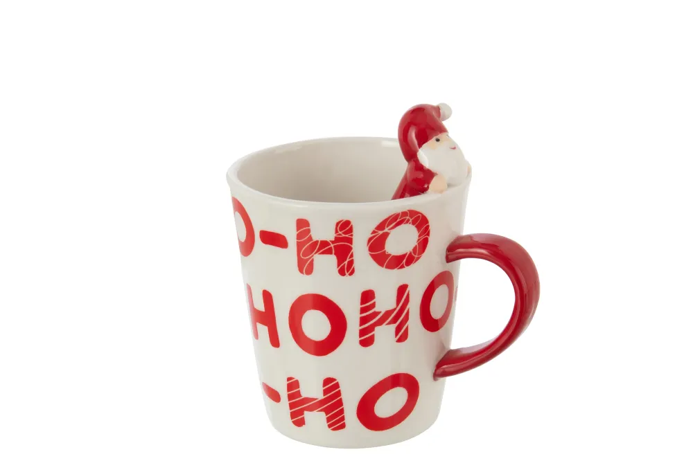 J-Line mok Kerstman Dolomiet - keramiek - rood/wit