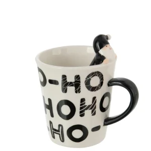 J-Line mok Kerstman Dolomiet - keramiek - wit/zwart