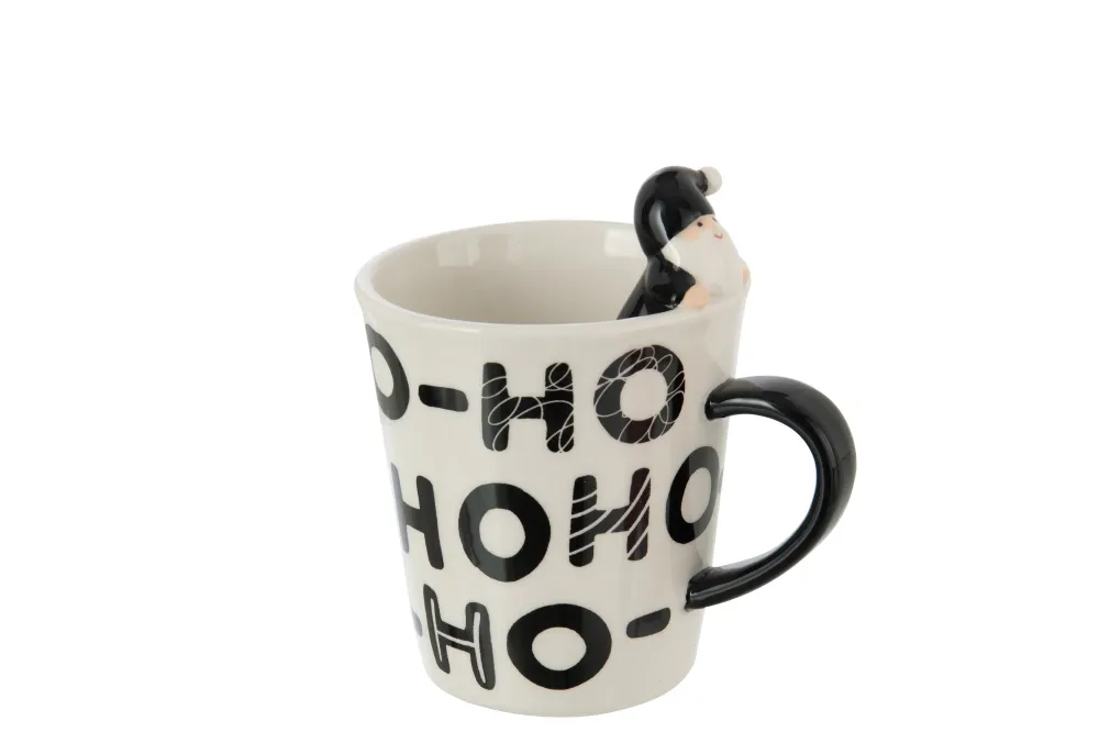 J-Line mok Kerstman Dolomiet - keramiek - wit/zwart