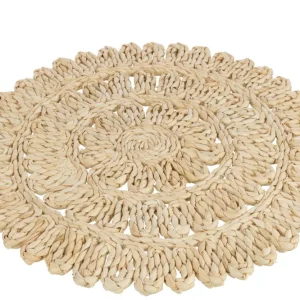 J-Line placemat Rond Bloem + Cirkels - jute - naturel - 6 stuks