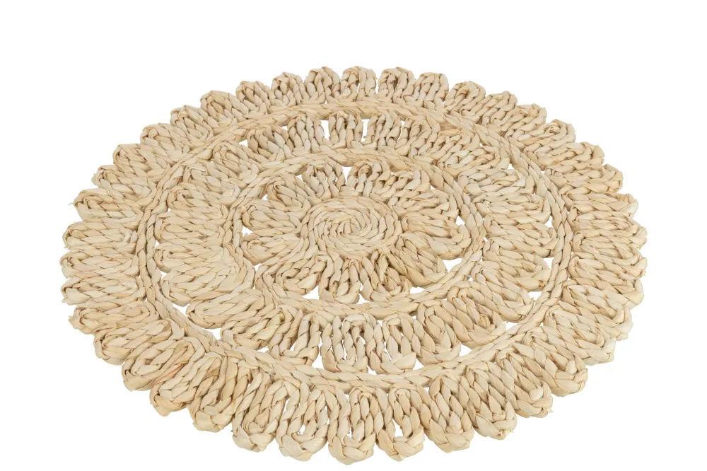 J-Line placemat Rond Bloem + Cirkels - jute - naturel - 6 stuks